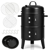 Giantex 3-in-1 Outdoor Smoker Grill, Portable Charcoal BBQ Grill with Smoker Combo, Built-in Thermometer and Air Vent, 6 Hooks, 2 Layers Vertical Steel Charcoal Smoker for Outdoor Cooking Camping Giantex