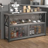 LVB Liquor Home/ Coffee Bar Cabinet, Industrial Farmhouse Modern Sideboard Buffet Cabinet for liquor and glasses with Wine Rack Storage for Kitchen Dining Living Room, Light Grey Oak 47 in LVB