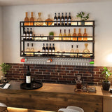 Modern Wine Rack Wall Mounted With Glass Holder,3-Tier Bar Liquor Shelf,Black,Metal Large Capacity Hanging Wine Storage Racks,Iron Floating Bar Shelves For Liquor Bottles,For Kitchen Dining Room AKOGG