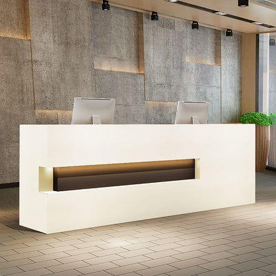 Modern Reception Desk with Counter – Durable Scratch-Resistant Surface, Solid Wood Legs, Spacious Storage, Sleek Contemporary Front Desk Reception Counter for Office or Lobby(Pure white,Right-78*24*39