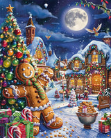 Christmas DIY Paint by Numbers for Adults Winter Snow Xmas Landscape DIY Gingerbread Man House Oil Painting Acrylic Paint Art Painting Kits on Canvas Cute Holiday Art 16x20 Inch（without Frame） Generic