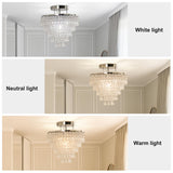 FRIXCHUR 11.8" Crystal Chandelier Chrome Flush Mount Ceiling Light 5 Tiers Raindrops Silver Chandeliers for Bedroom Hallway Living Room,E26 Base FRIXCHUR