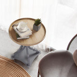 Wnutrees Farmhouse Round Accent End Table, Rustic Side Table Nightstands for Living Room Bedroom, Wood Tray Top, Handcrafted Finish, Set of 2, Grey Wnutrees