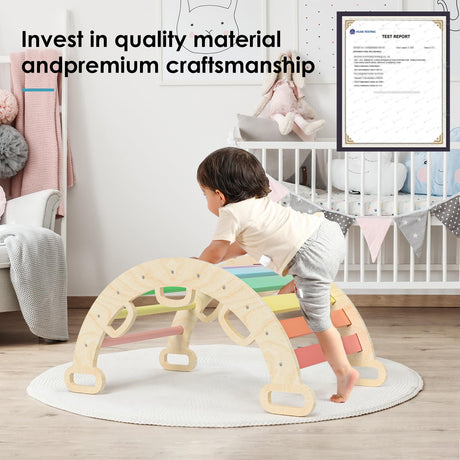 BlueWood Wooden Ladder Arch for Climbing, Rainbow Climbing Toys for Toddlers, Montessori Climbing Set, Waldorf Children Indoor Outdoor Gym Learning Playset, Playground for Kids Gift BlueWood