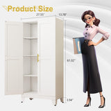 pozdeg Metal Storage Cabinet - 61" Tall Steel File Cabinets with 2 Doors and 3 Adjustable Shelves Versatile Storage Pantry Cabinet for Home Office Warehouse Garage or Outdoor (White) pozdeg