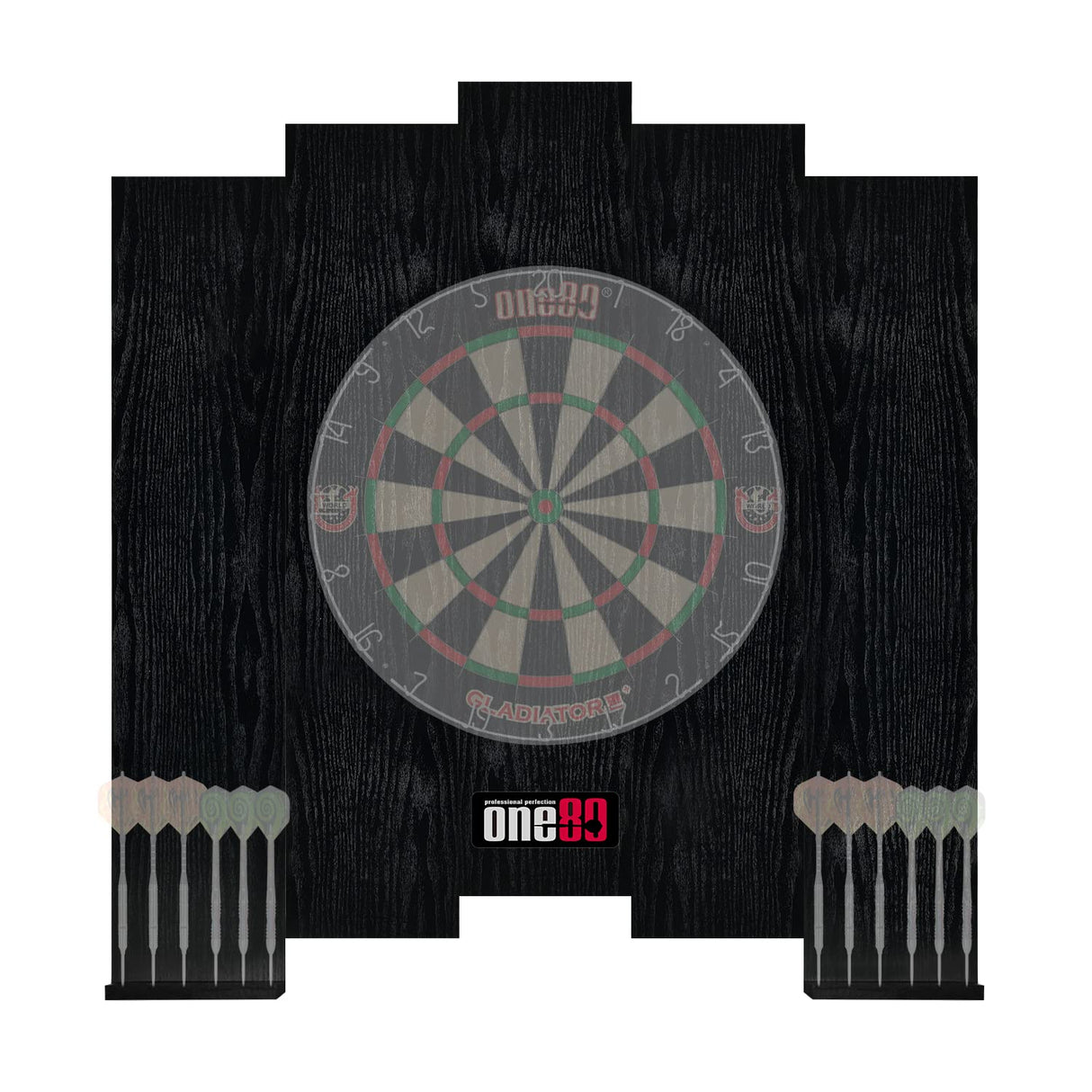 ONE80 Knock-down Dartboard Backboard for A Large Area of Wall Protection Free Combination for Various Set-up Options Wooden Backboard with Black Veins Mounting Kits and Instructions Included Dartboard ONE80