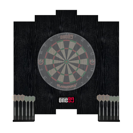 ONE80 Knock-down Dartboard Backboard for A Large Area of Wall Protection Free Combination for Various Set-up Options Wooden Backboard with Black Veins Mounting Kits and Instructions Included Dartboard ONE80