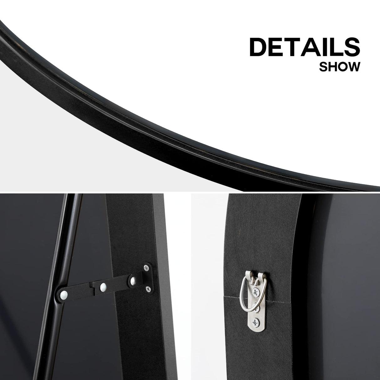 PexFix Arched Full Length Mirror Arched Wall Mirror Floor Mirror with Stand Contemporary Full Length Mirror with Black Wood Frame, 65''x22'' PexFix