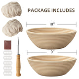 Bread Proofing Basket, Kikcoin Banneton Bread Proofing Basket Set of 2, 9 Inch & 10 Inch Round Sourdough Proofing Basket with Linen Liner, Bread Lame Kikcoin