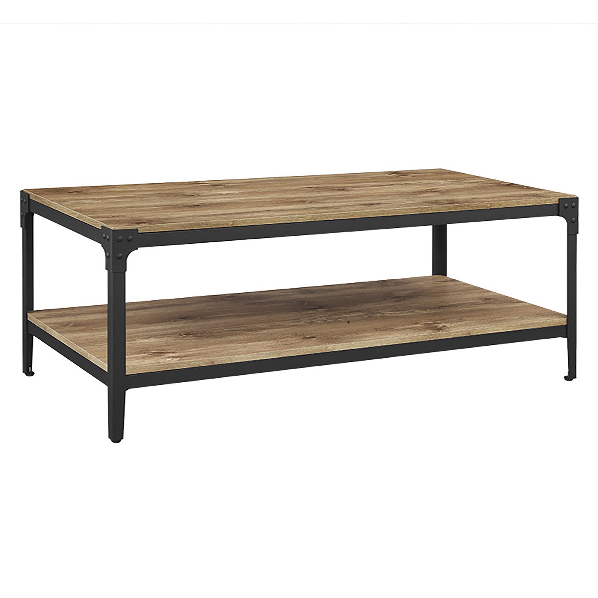 Walker Edison Declan Urban Industrial Angle Iron and Wood Coffee Table, 46 Inch, Barnwood - WoodArtSupply