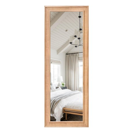 Tunjig Rattan Full Length Mirror Long Mirror Wood Framed Large Hanging Wall Mounted Mirror Full Body Mirror Decorative Rectangle Floor Mirror Leaning Against Wall for Bedroom Living Room (18 * 48) Tunjig