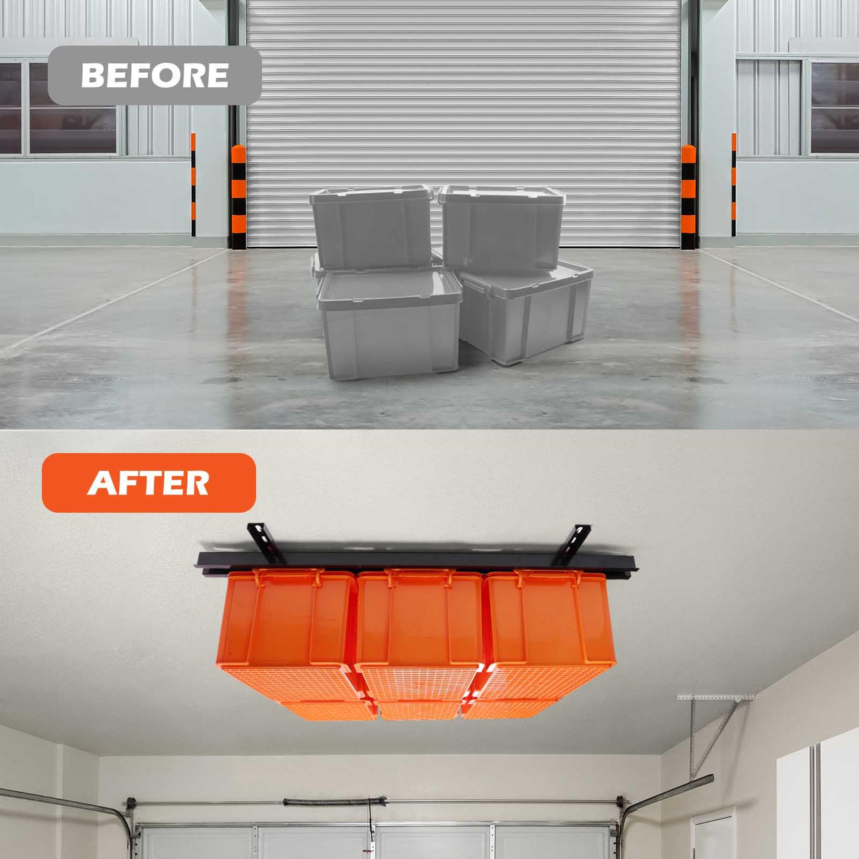 gjkldcvb Overhead Garage Storage Rack, Ceiling Bin Rails Storage, Adjustable Garage Storage System, Bin Organization System, Heavy Duty Metal Rack for Container, Supports Most Storage Bins, 48" x 48" gjkldcvb