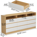 Loomie 9 Drawers Dresser, 63'' White Chests of Drawers with Power Outlet, Accent Large Double Dresser with LED Light, Modern Storage Dresser for Bedroom, Living Room (White&Light Walnut) Loomie