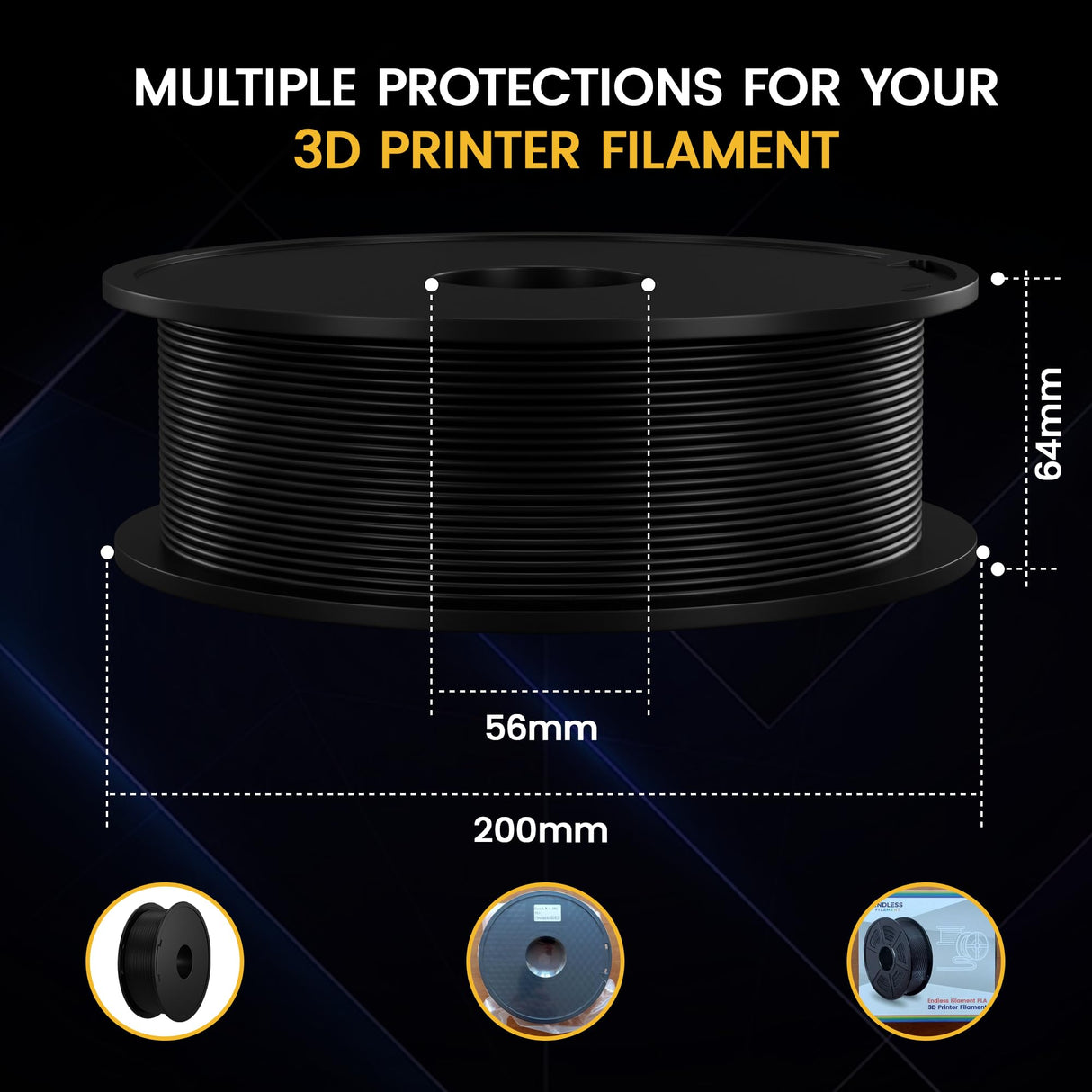 EndlessFilament PLA Filament Black 250g(0.55lbs) 3D Printer Filament - 1.75mm 3D Printing Filament - Fits Most FDM 3D Printers - Durable 1.75 mm Filamanet with Dimensional Accuracy +/- 0.02 mm ENDLESS FILAMENT