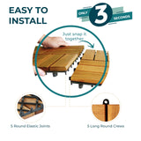 CLOVERHOLM Interlocking Deck Tiles - Waterproof 12”x12” Acacia Wood Tiles, Patio Tiles for Indoor and Outdoor, Garden, Roof Terrace Tiles, 12 Slats Checker Pattern (10Pcs, Teak, 12x12 inches) CLOVERHOLM