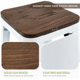 Brage Living 30 Inch Metal Bar Stools with Square Solid Elm Wood Seat Top, Backless Stackable Industrial Barstools Set of 2 (White) Brage Living