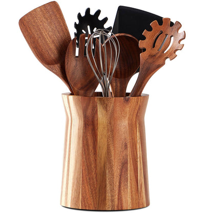 LOHONER Wooden Utensil Holder for Countertop, 360° Rotating Kitchen Utensil Holder, 7.2"x 6" Large Acacia Cooking Utensil Holder for Kitchen Counter, Farmhouse Kitchen Decor - WoodArtSupply