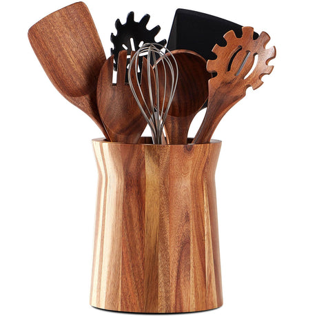 LOHONER Wooden Utensil Holder for Countertop, 360° Rotating Kitchen Utensil Holder, 7.2"x 6" Large Acacia Cooking Utensil Holder for Kitchen Counter, Farmhouse Kitchen Decor LOHONER