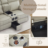 Neptane Power Reclining Sofa Set with LED Reading Light/Storage Drawer, Power Loveseat Recliner Sofa, Reclining Loveseat with Bluetooth Speakers/Outlets/Breathing Leather (Grey, Sofa+Loveseat) Neptane