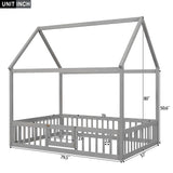 Harper & Bright Designs Grey Wash Full Montessori House Bed with Fence and Door for Kids Harper & Bright Designs