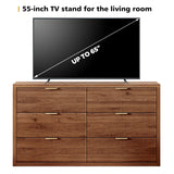 Ieejdn 55.12" Modern Chest of Drawer, 6 Deep Drawers,Clothes Organizer,Large Storage Cabinet for Living Room, Bedroom,Dresser TV Stand, Wood Drawer Organizer for Living Room, Hallway, Saddle