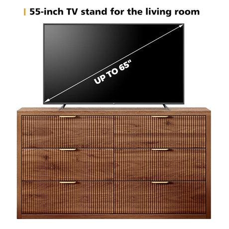 Ieejdn 55.12" Modern Chest of Drawer, 6 Deep Drawers,Clothes Organizer,Large Storage Cabinet for Living Room, Bedroom,Dresser TV Stand, Wood Drawer Organizer for Living Room, Hallway, Walnut Ieejdn