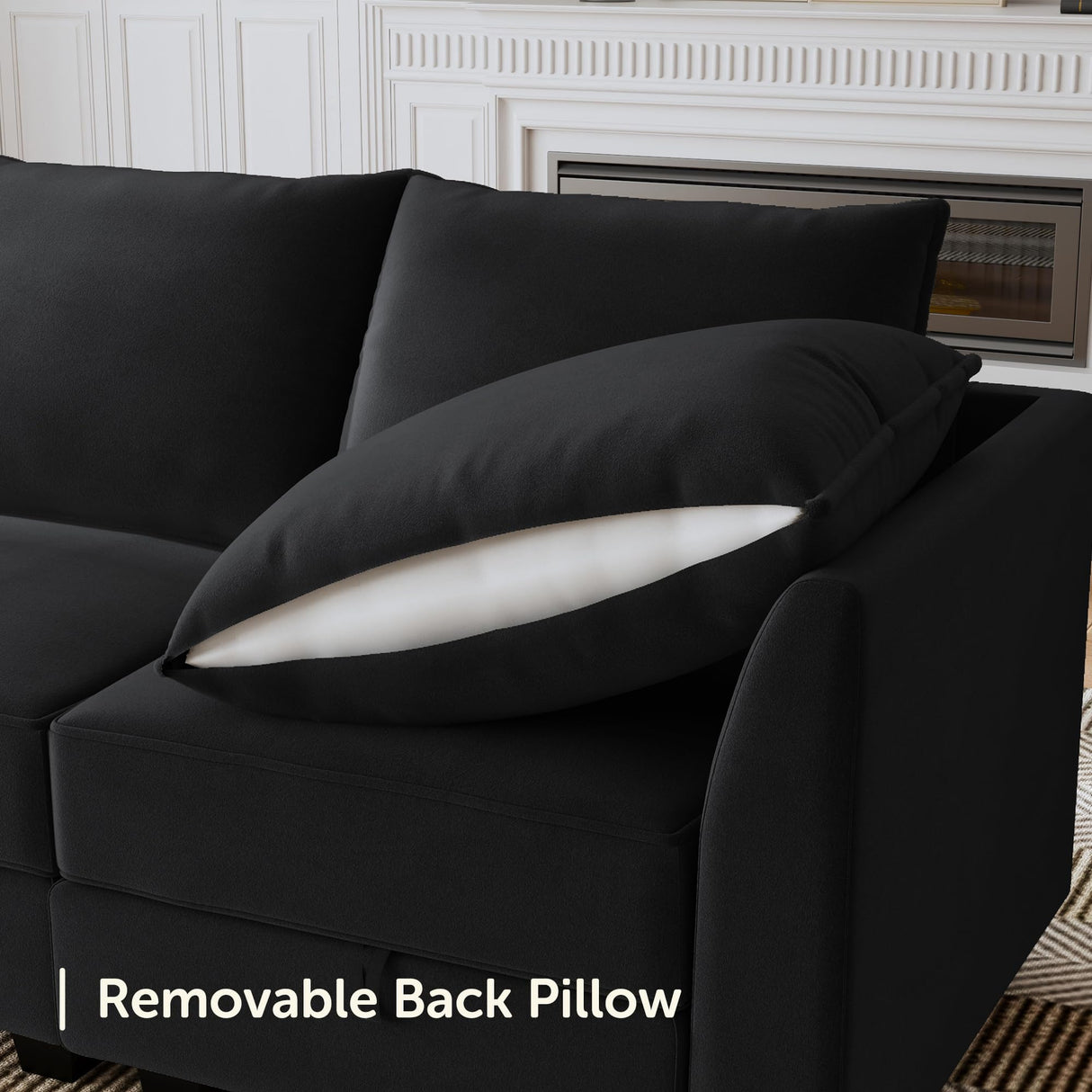 HONBAY Modular Sectional Sleeper Sofa Velvet Sectional Sleeper Couch with Storage Seats Oversized Sectional for Living Room,Black HONBAY