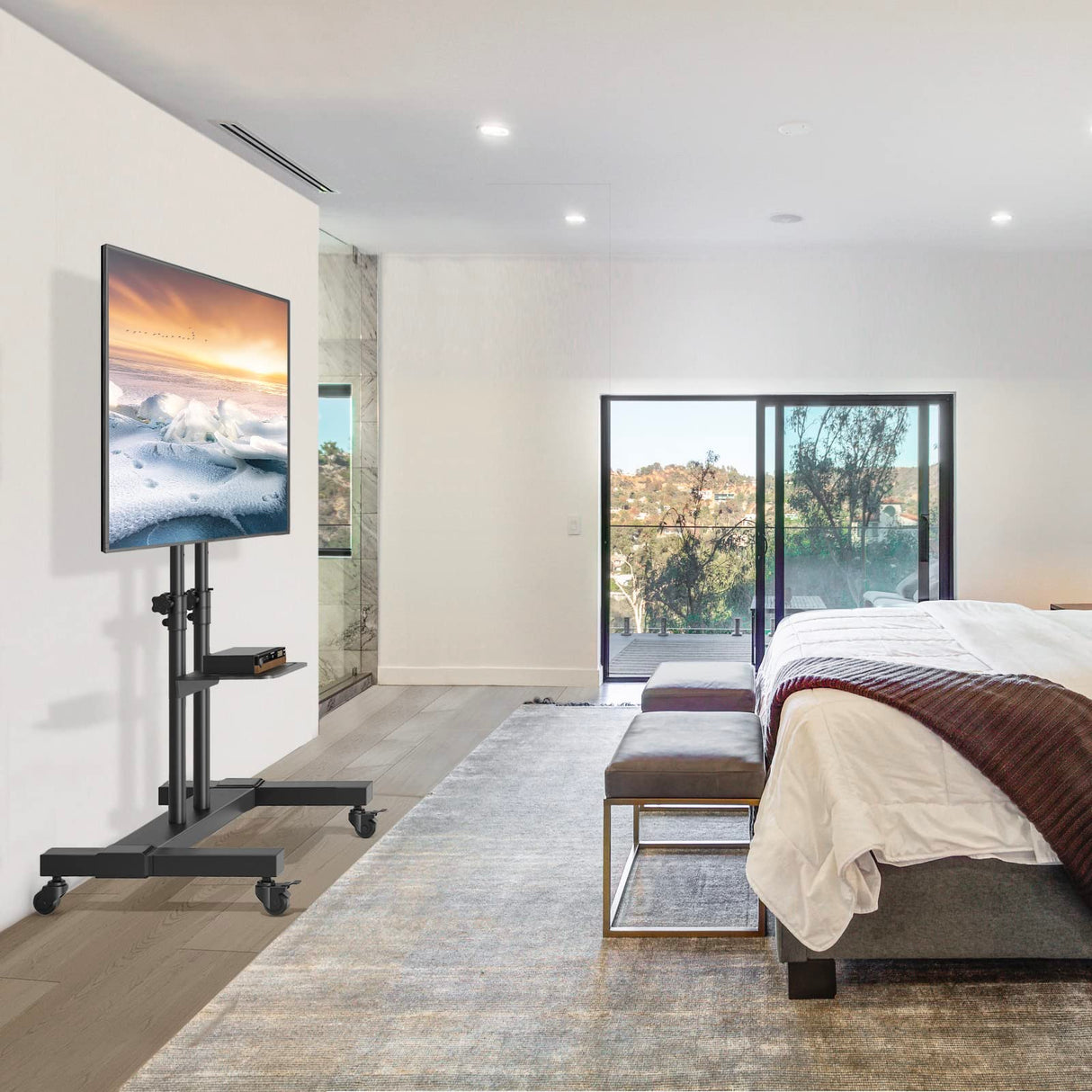 TAVR Furniture Mobile TV Stand Rolling TV Cart Floor Stand with Mount on Lockable Wheels Height Adjustable for 32-83 Inch TV Stand Flat Screen or Curved TVs Monitors Display Trolley Loading 110 lbs TAVR Furniture