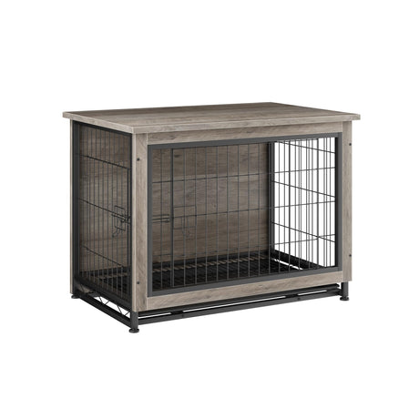JY QAQA Dog Crate Furniture, Wooden Dog Crate Table, Double-Doors Dog Furniture, Indoor Dog Kennel, Dog House, Dog Cage/Grey/M JY QAQA PET