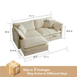 Tmsan 76.7" Deep Seat Cloud Loveseat Sofa Sectional Couch with Ottoman, Large 2 Seater Modular L Shaped Sofa, Comfy Chenille Love Seat for Living Room Bedroom Apartment Office, Light Coffee Tmsan