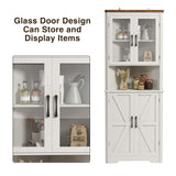 67''H Tall Corner Cabinet with 4 Tempered Glass Doors and Barn Doors, Farmhouse Storage Cabinet with 5 Adjustable Shelves, Home Pantry Hutch for Kitchen, Dining Living Room, Bathroom, Antique White FiveWillowise