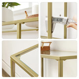 VASAGLE 51.2 Inch Console Table with 3 Shelves, Sofa Table, Entryway Table, Metal Frame, Tempered Glass Shelf, Modern Style, for Entryway Living Room Bedroom, Metallic Gold and Transparent ULGT024A01 VASAGLE