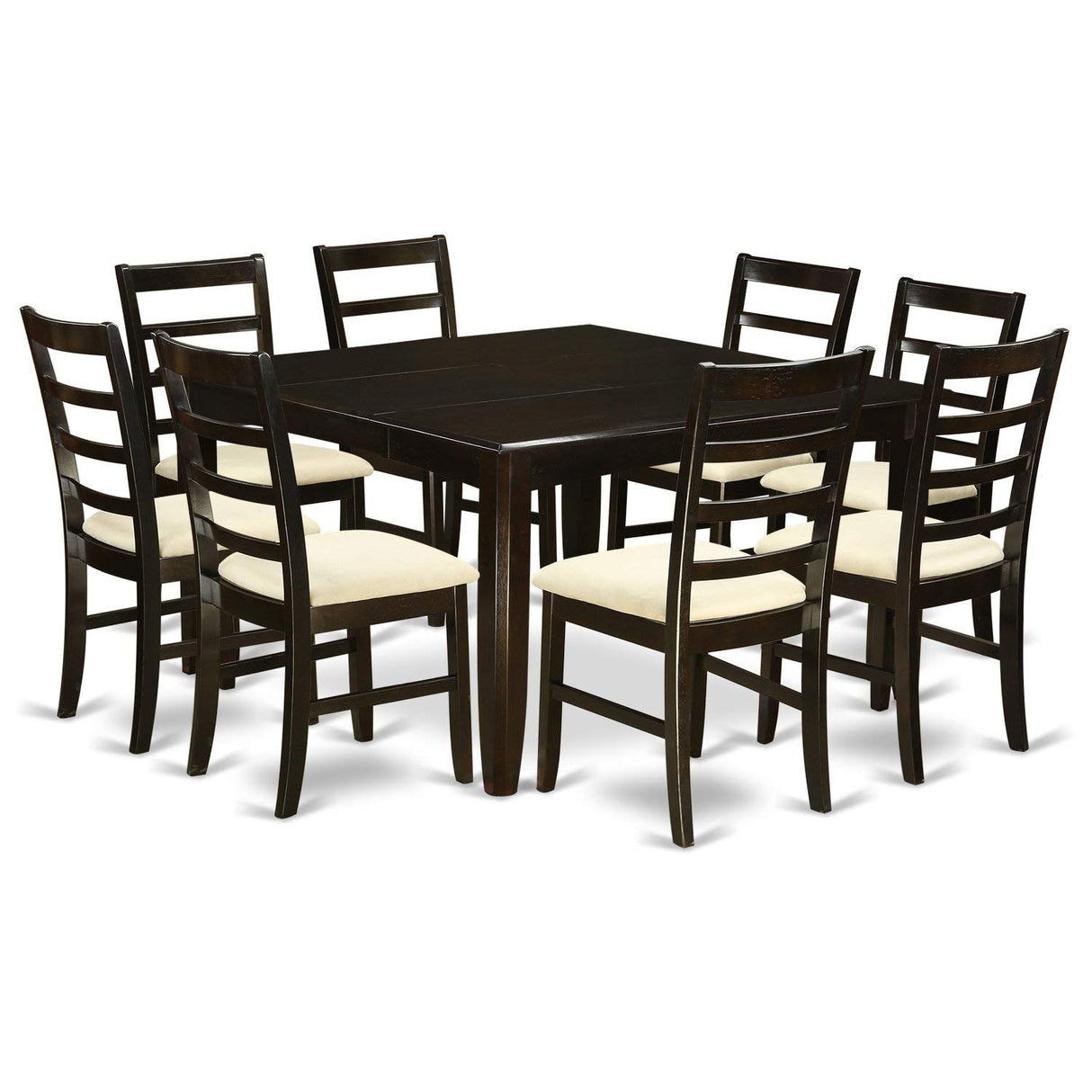 East West Furniture PARF9-CAP-C 9 Piece Dining Table Set Includes a Square Dining Room Table with Butterfly Leaf and 8 Linen Fabric Upholstered Chairs, 54x54 Inch, Cappuccino East West Furniture
