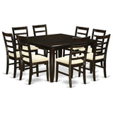 East West Furniture PARF9-CAP-C 9 Piece Dining Table Set Includes a Square Dining Room Table with Butterfly Leaf and 8 Linen Fabric Upholstered Chairs, 54x54 Inch, Cappuccino East West Furniture