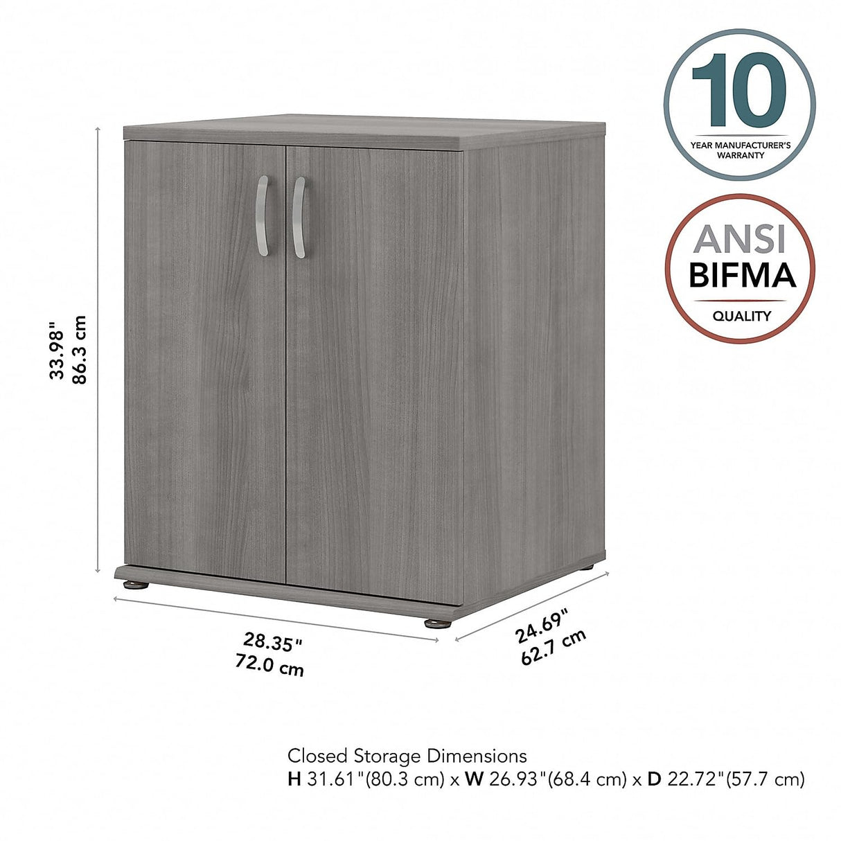 Bush Business Furniture Universal Floor Storage Cabinet with Doors and Shelves in Platinum Gray Bush Business Furniture