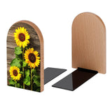 Wooden Board Sunflower Book Ends Decorative Wood Bookends for Shelves Kids Room Desk Home Office Book Stoppers for Magazines,Books, DVDs, 1 Pair/2 Pieces(5x3.1 in) Famame