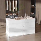 WOODTIME Armoire Bedroom Island with Sliding Glass Top, Wardrobe Closet with 12 Drawers, Walk-in Closet Island Dresser for Bedroom Shops, White WOODTIME