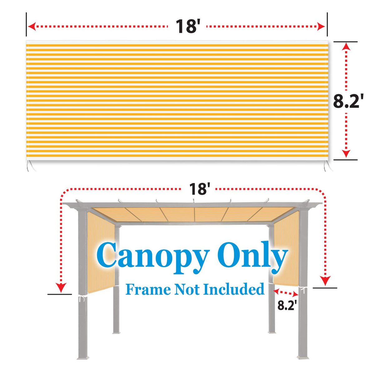 BenefitUSA 18' x 8.2' Universal Replacement Canopy Top Cover for Pergola Structure (Yellow with White) BenefitUSA
