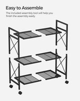 SONGMICS 3-Tier Metal Storage Rack with Wheels, Mesh Shelving Unit with X Side Frames, 23.6-Inch Width, for Entryway, Kitchen, Living Room, Bathroom, Industrial Style, Black UBSC163B01 SONGMICS