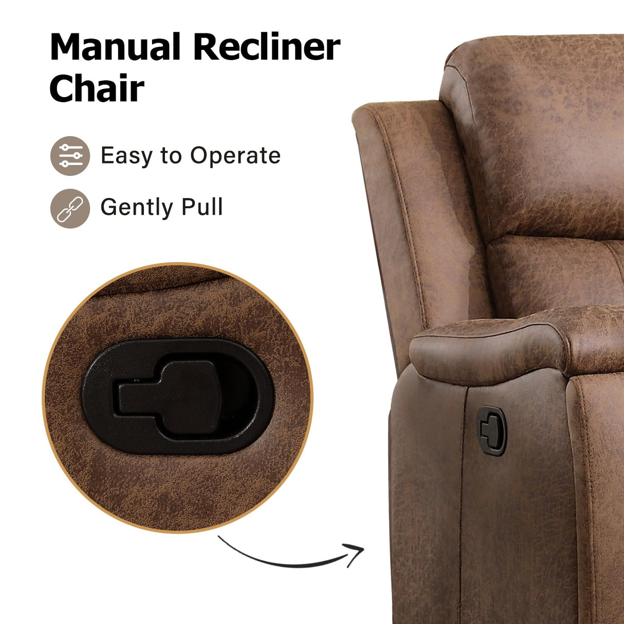 CANMOV Leather Recliner Chair, Classic and Traditional Manual Recliner Chair with Overstuffed Arms and Back, Manual Single Sofa with Concealed Cup Holders,Nut Brown CANMOV