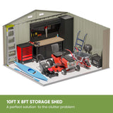 Patiowell 10 x 8 FT Outdoor Storage Shed, Large Garden Tool Metal Shed with Sloping Roof and Double Lockable Door, Outdoor Shed for Backyard Garden Patio Lawn, Brown Patiowell