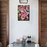 Lilly Flower Diamond Painting DIY 5D, Numbering Kit, Tropical Green Leaves Artwork/Pictures Red Lilium Floral Wall Art Crystal Rhinestone Embroidery Painting Home Decor Adults Gift(12''Wx 16''H) Tucocoo