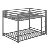 DHP Miles Low Metal Bunk Bed Frame for Kids, With Built-in Ladder, High Guardrail and Metal Slats, Floor Bed Bottom Bunk, No Boxspring Required, For Small Spaces, Full-Over-Full, Silver DHP