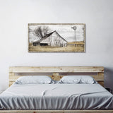 Farmhouse Framed Wall Art Picture: Rustic Barn Farm Wood Artwork Decor Large Country Landscape Windmill Print Horizontal Panoramic Countryside Rural Nature Scene Painting for Living Room Bedroom SD SOFT DANCE