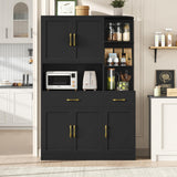 BOTLOG 67" Kitchen Pantry Cabinet, Modern Kitchen Hutch with 5 Doors and 2 Drawers, 3-Tier External Shelf, Large Pantry Storage Cabinet with Microwave Stand for Dining Room, Black BOTLOG