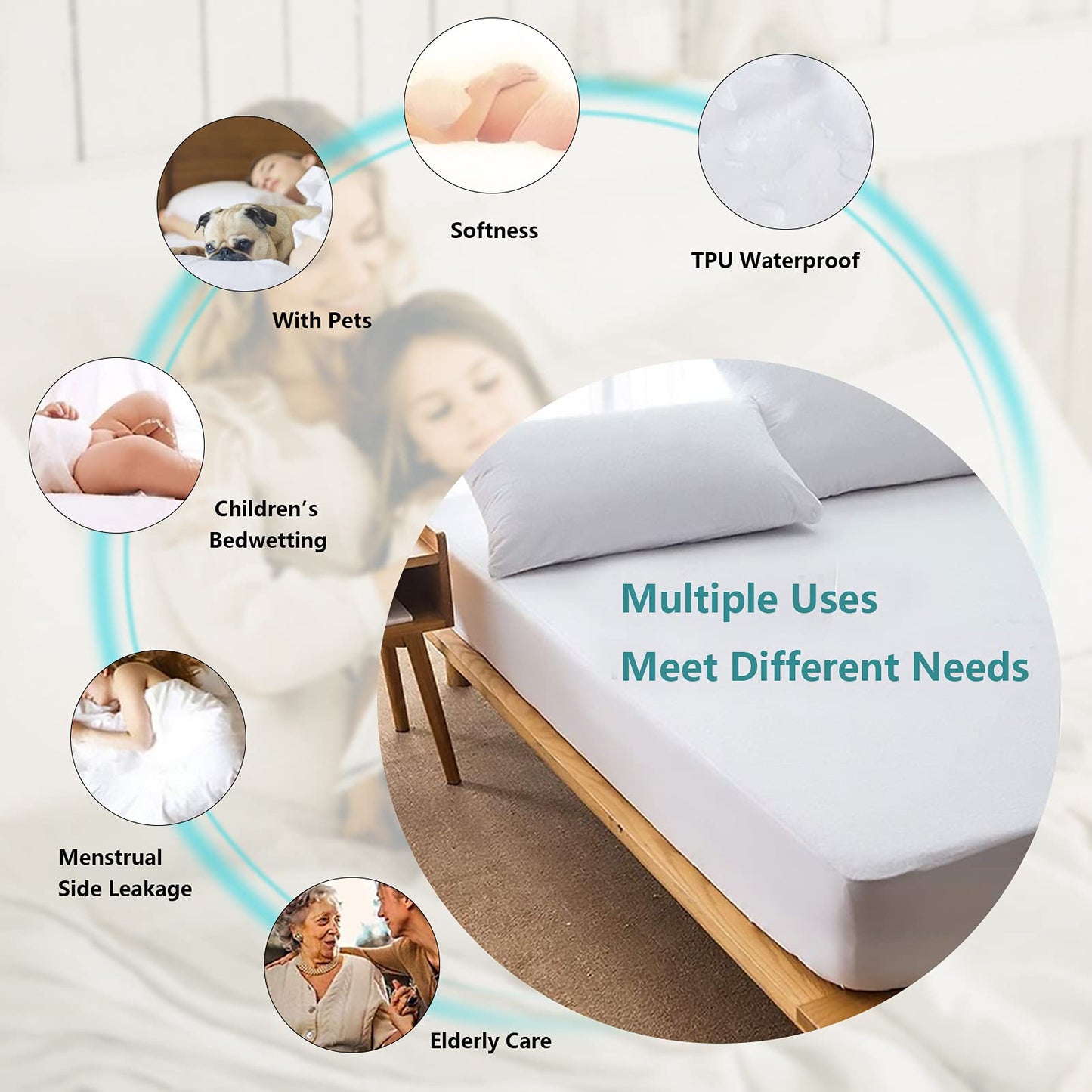 Mattress Protector Twin Waterproof Mattress Cover Soft Breathable Noiseless Twin Mattress Protector Deep Pocket for 6-15" Pad - Machine Washable Vinyl Free (Twin, 1 Pack)