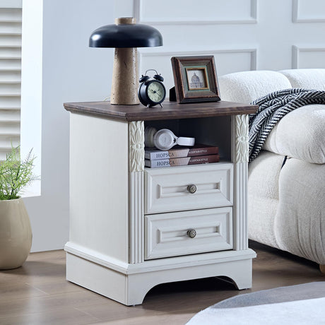 BLANKSPACE Nightstand with Charging Station, Farmhouse End Side Table, Smart LED Night Stand,Bedside Cabinet for Bedroom, Living Room (Antique White) BLANKSPACE