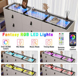 jiteentarou 63 Inch Dresser with Jewelry Drawers & Glass Top, Modern Chest of Drawers with LED Light, Closet Island, Leather Handle, Arc Design, White jiteentarou