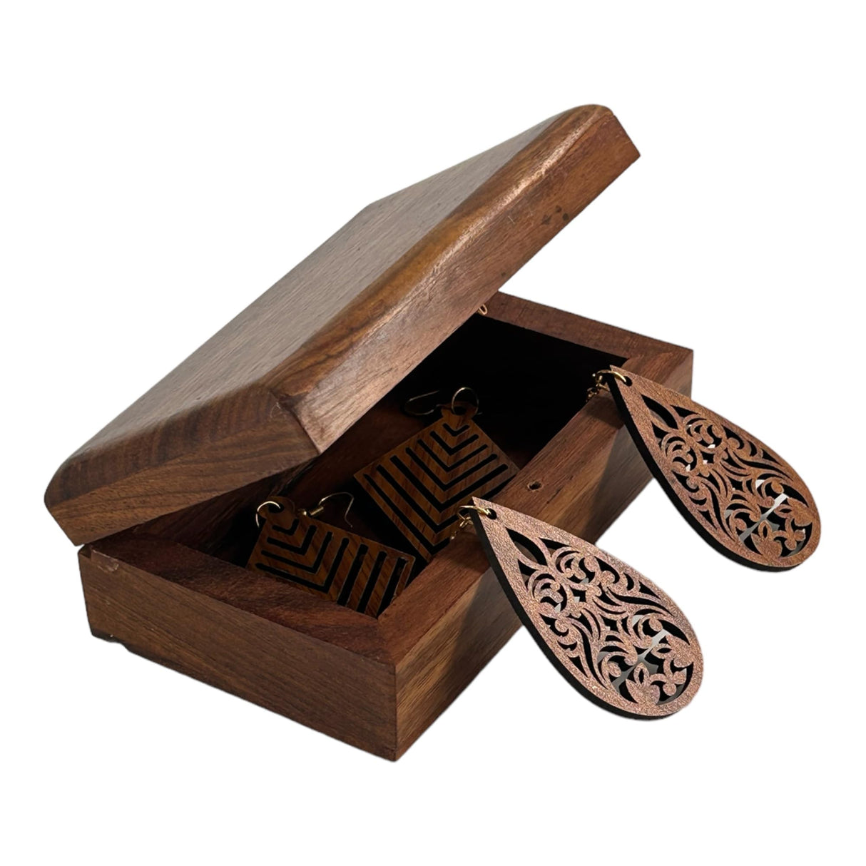 EARTHLY HOME Handmade Wood Keepsake Box Jewellery Organiser Unique Gift Ideas for Men & Women Decorative Multipurpose Travel Storage Box (5 x 3 x 2 inch - Brown) EARTHLY HOME