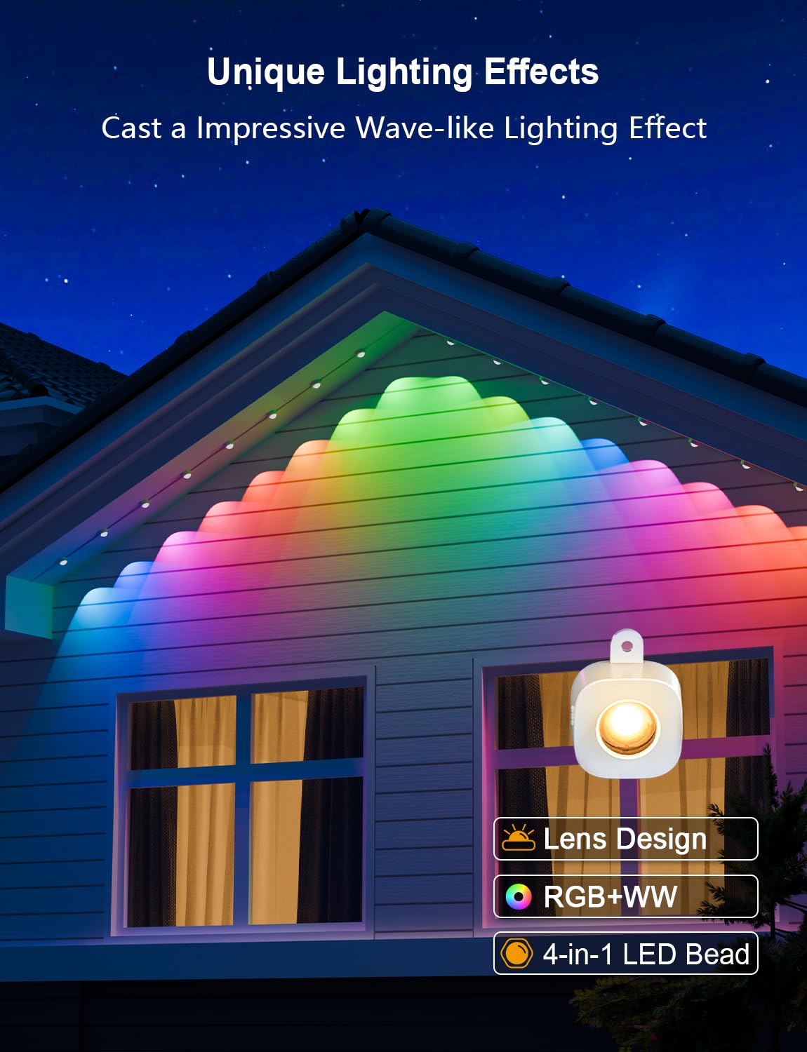 ANGELHALO Permanent Outdoor Lights, 100ft Smart Outdoor Lights with 72 LED Lights, Cool/Warm Eaves Lights IP65 Waterproof for Christmas, Halloween, Party, Compatible with Alexa, Google Assistant ANGELHALO